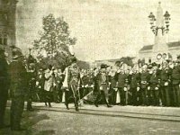 Svečani doček cara Franje Josipa ispred novoizgrađene zgrade Hrvatskog zemaljskog kazališta 14. listopada 1895. godine